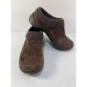 Dansko Womens Eartha Suede Clogs Comfort Warm Fall Shoes Size 36 Brown Knit Cuff